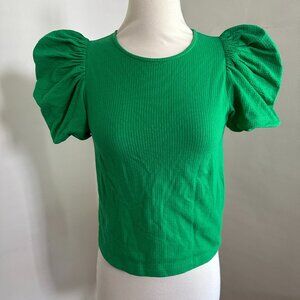 Boden Kelly Green Puff Sleeve Top Size 4